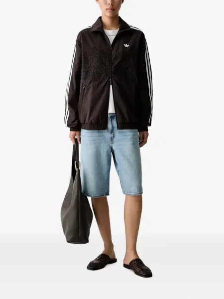 Top Adidas din piele de căprioară cu broderie cu glugă maro