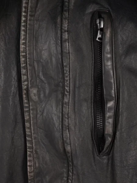 Palton Yohji Yamamoto din piele cu glugă negru