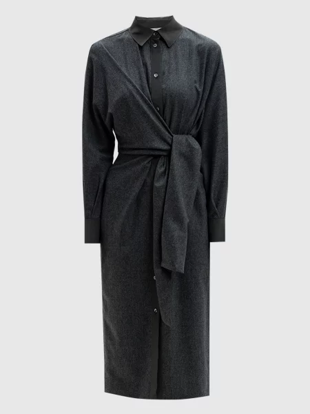 Сукня-сорочка з вовни і кашеміру з металевим логотипом Agnona сіра