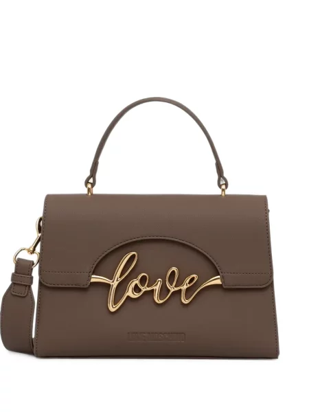 Geantă shopper Love Moschino cu autograf maro
