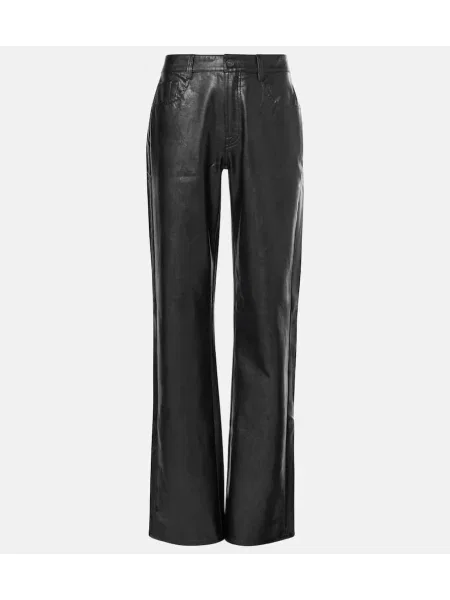Pantaloni 7 For All Mankind cu talie înaltă din piele negru