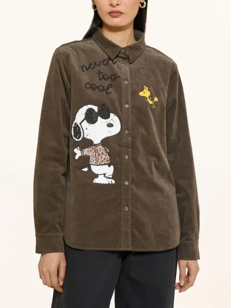 Princess Goes Hollywood Košile Snoopy Z Manšestru S Ozdobnými Kamínky khaki / žlutá bílá