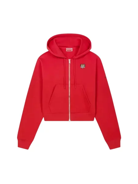 Bluza z kapturem Kenzo z kapturem w tygrysie prążki czerwona