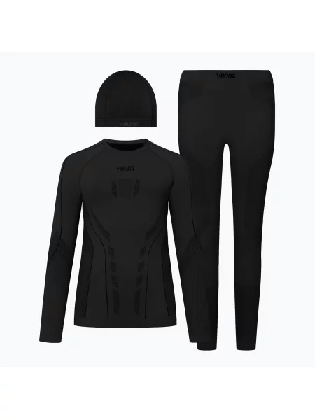 Gyermek termoaktív fehérnemű szett Viking Football Riko Base Layer black. Méret: fekete