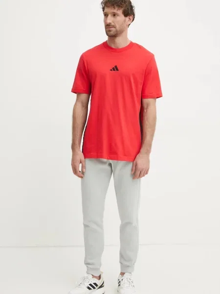 Koszulka adidas Essentials Single 3 Stripes krótki rękaw czerwony intensywny S czarny