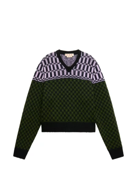 Pulover Marni cu imprimeu geometric din jacard verde
