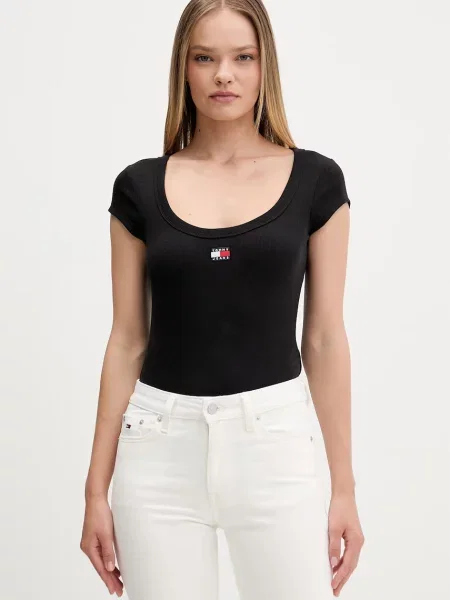Tommy Jeans tričko dámske s elastanom čierna