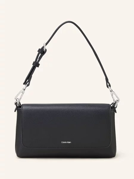 Lniana torebka crossbody Calvin Klein czarna