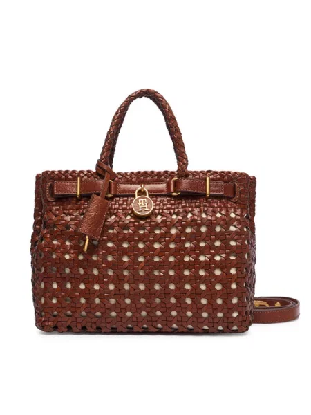 Τσάντα Tommy Hilfiger American Icon Mini Tote Braided καφέ