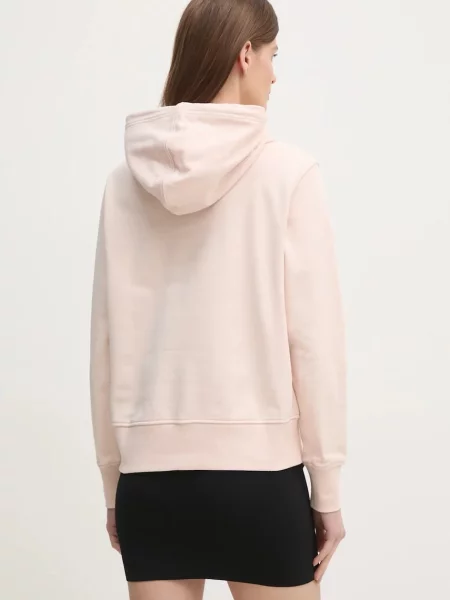 Mikina Calvin Klein Jeans s kapucí hladká růžová
