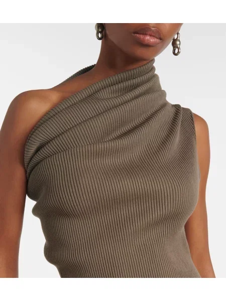 Rochie maxi Rick Owens cu un umăr gol de costum maro