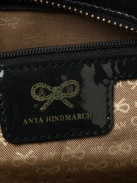 Iš natūralios odos lakuotas satchel Anya Hindmarch mėlyna