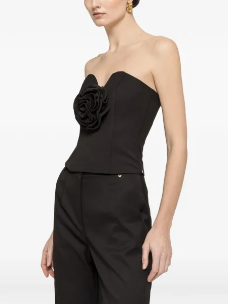 Top Nissa cu model floral cu aplicații tip corset negru