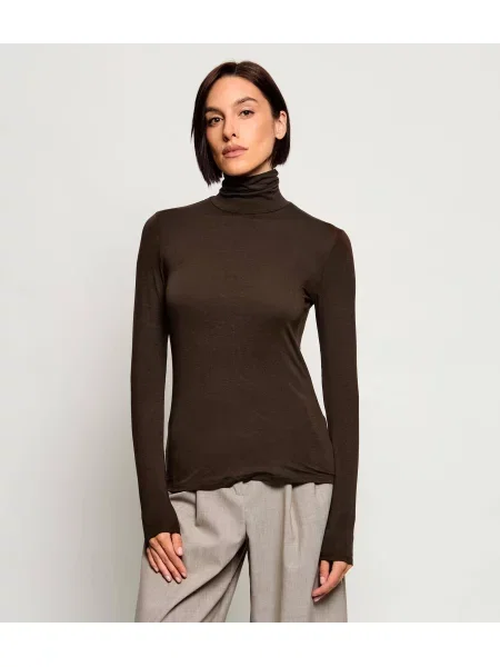 Bluză Weekend Maxmara cu guler înalt maro