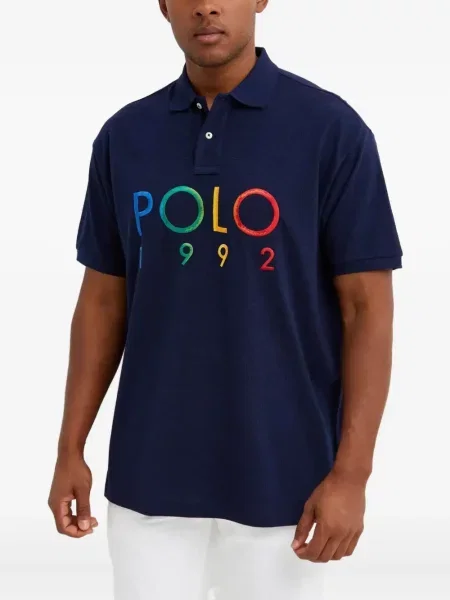 Кожена карирана поло тениска Polo Ralph Lauren бродирана бяло
