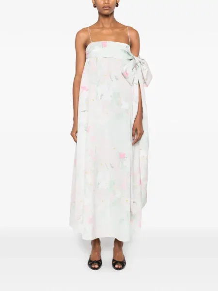 Rochie Bernadette cu funde cu model floral verde