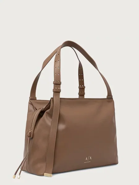 Geantă shopper Armani Exchange din piele bej