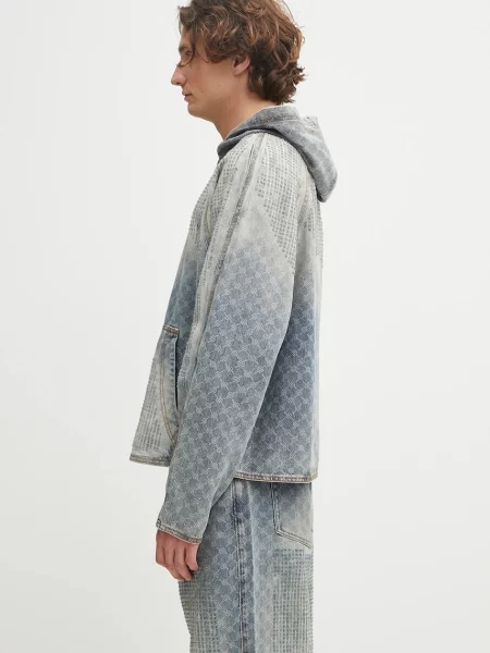 Daily Paper bluza jeansowa Destroyed Denim Hoodie niebieska