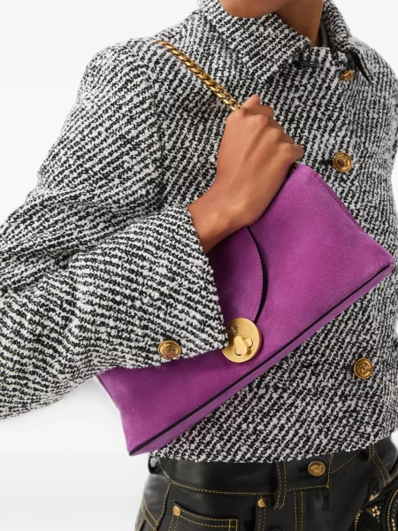 Geantă plic Versace din piele de căprioară violet