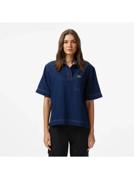 Lacoste Bluzka Z Kołnierzykiem Polo Z Rękawem niebieska