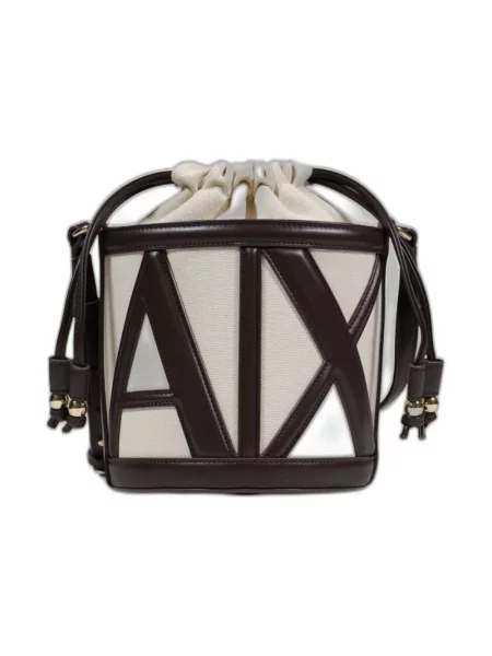 Kapelusz Armani Exchange skórzany z logo brązowy