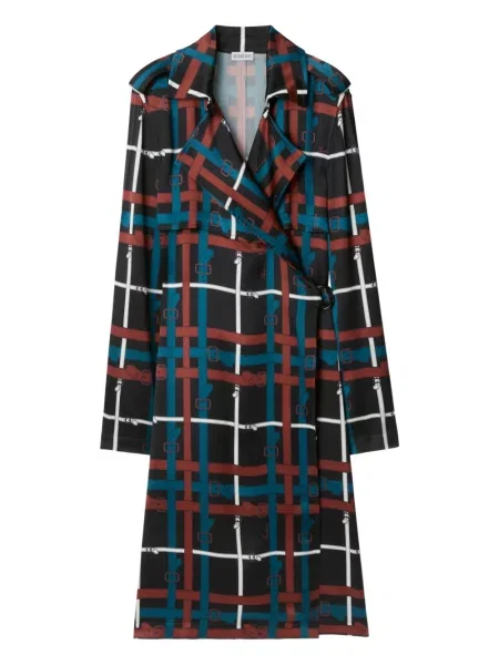 Kostkované opásaný midi šaty Burberry černé