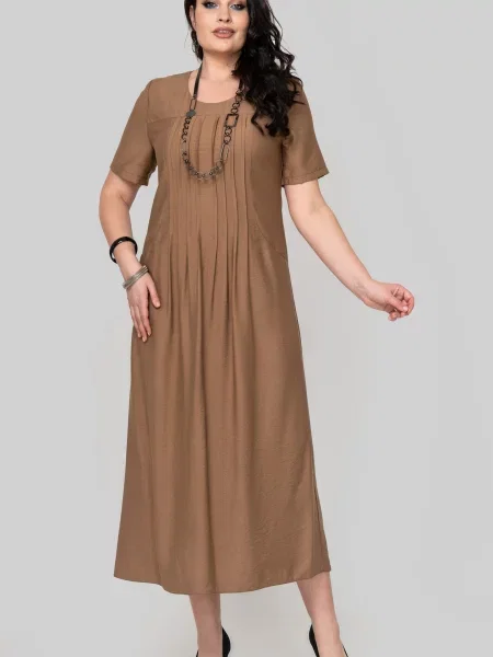 Лляна Сукня міді All Posa світло-коричневий коричнева
