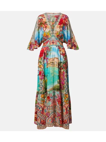Rochie maxi Camilla de mătase cu imagine de costum
