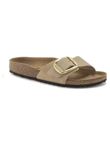 Klapki Birkenstock skórzane na sprzączkę brązowe