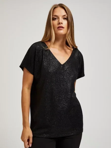 Bluză Moodo cu decolteu în V eleganta negru