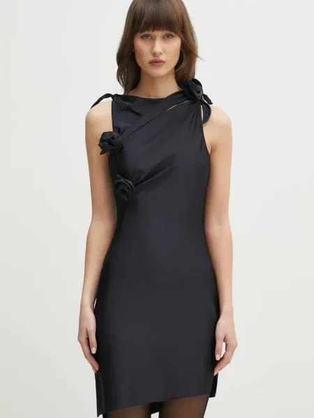 Coperni rochie Asymmetric Flower mini mulata negru