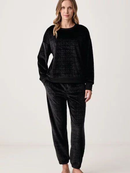 DKNY dvoudílné pyžamo velurové černé