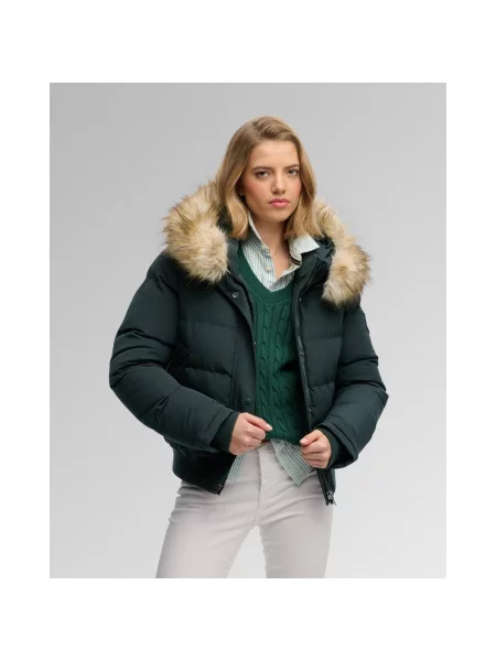 Kurtka z kapturem Superdry Everest Bomber zielony ciemny XS beżowy