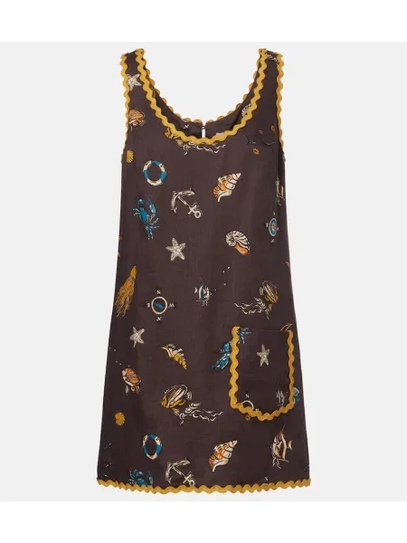 Ľanový ľanové šaty Alemais s potlačou hnedá