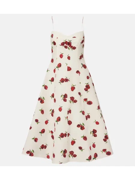 Rochie midi Khaite de mătase cu imagine până la genunchi alb