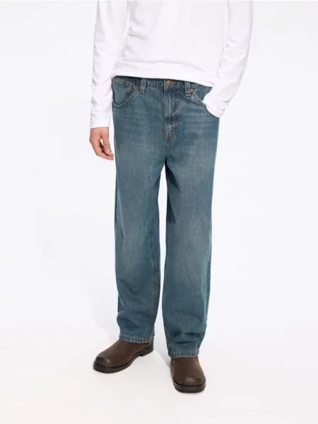 Reserved Blugi loose cu efect prespălat indigo jeans
