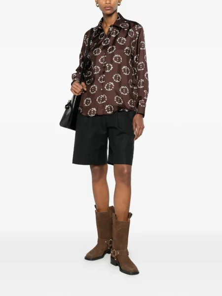 Cămașă Sandro de mătase cu model floral cu imagine maro