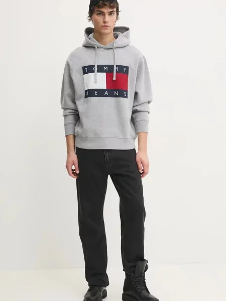 Tommy Jeans bluza z kapturem z nadrukiem szary