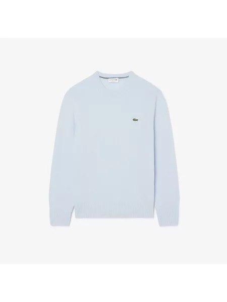 Lacoste Wełniany Sweter Z Okrągłym Dekoltem niebieski
