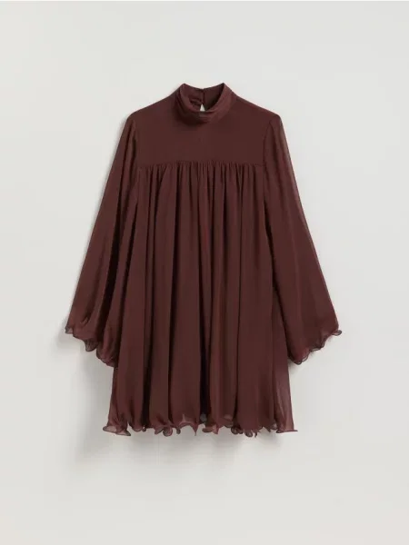 Reserved Szyfonowa sukienka mini ciemnobrązowy