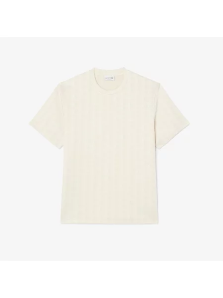 Erkek Classic Fit Bisiklet Yaka Monogram Krem T-Shirt