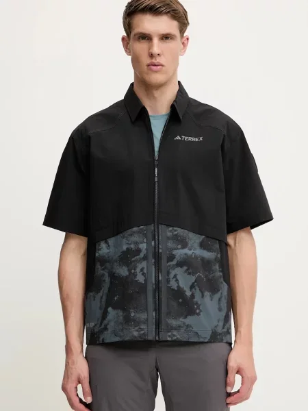 Риза adidas TERREX x National Geographic със свободна кройка с класическа яка черно