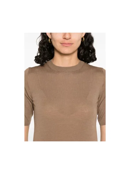 Sweter Max Mara z okrągłym dekoltem brązowy