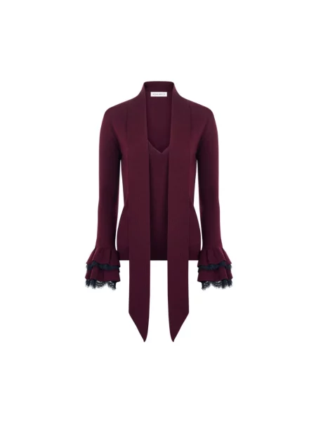 Sweter Nina Ricci z falbankami czerwony
