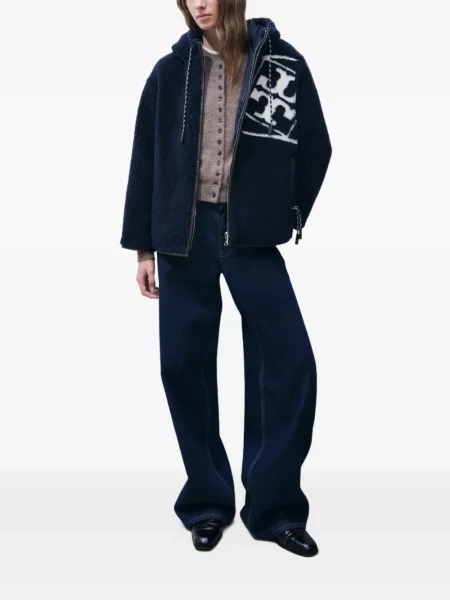 Geacă Tory Burch din fleece cu autograf albastru