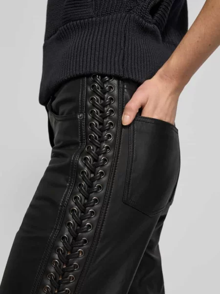 Rotate spodnie skórzane szerokie high waist czarny