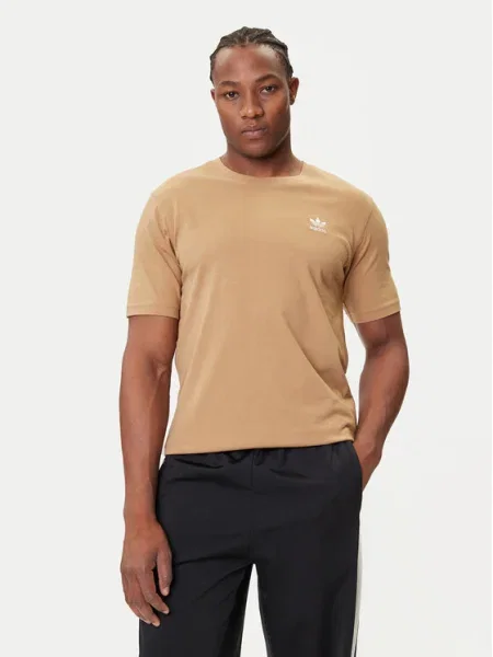 Тениска adidas Originals Trefoil Essential кафяво с апликация бежово