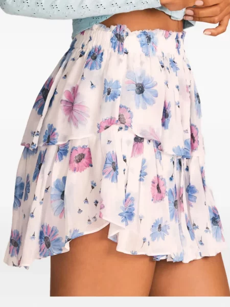 Fusta mini Loveshackfancy cu model floral alb
