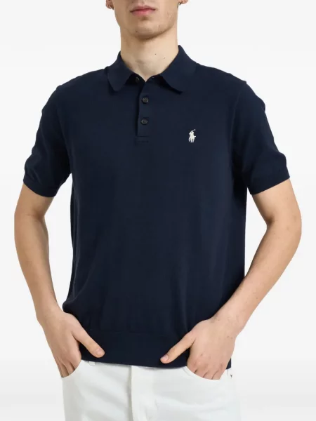 Tricou polo Polo Ralph Lauren din piele de căprioară scurt albastru