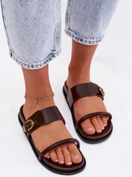 Șlapi Boto cu cataramă maro